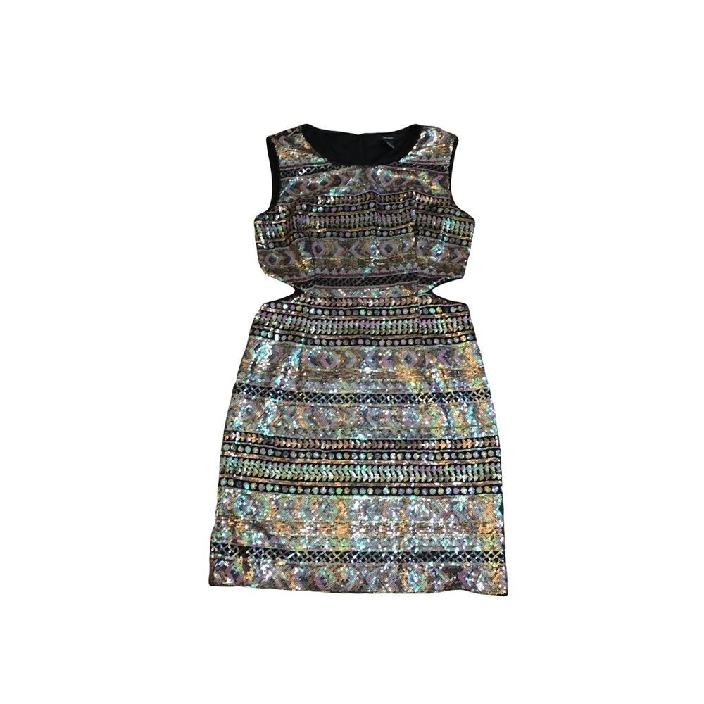 Forever 21 LARGE side cut out Pattern sequins mini dress sleeveless GUC